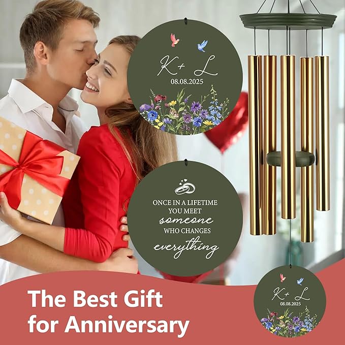 2025 Wedding Wind Chimes for Couple, Deep Tone Personalized Wind Chime, Wedding Gifts for Couples, Customized Windchime for Husband/Wife-CasaMuseHome