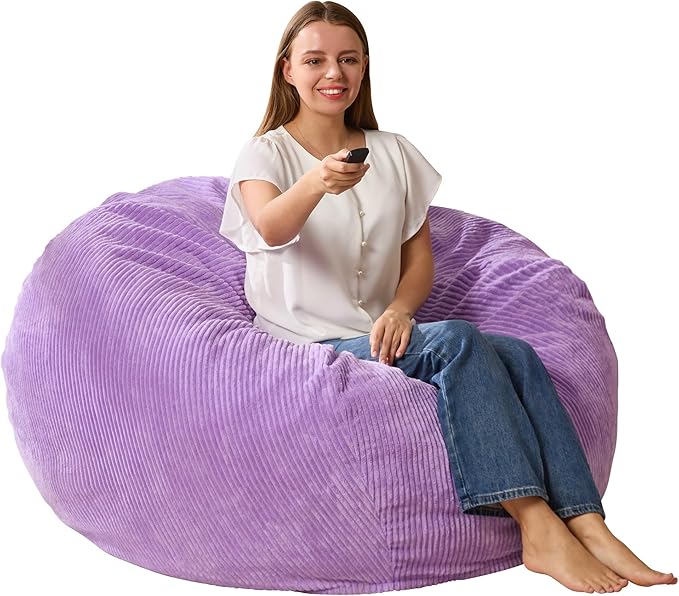 3.5FT Bean Bag Chairs Teardrop Bean Bag Chair for Adults Beanbag Chair with Memory Foam Filled Machine Washable Cover for Living Room, Bedroom (Large,Purple)-CasaMuseHome
