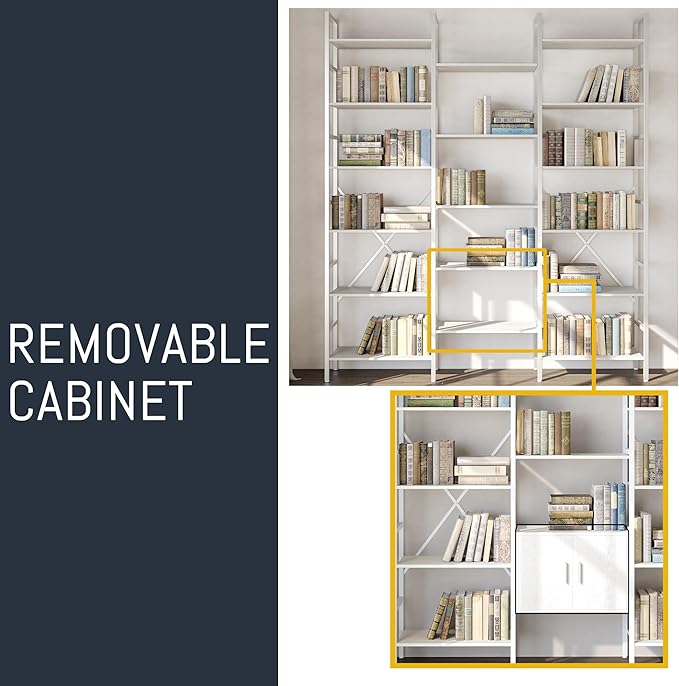 70x78 “ Triple 6 Tier Book Shelf, Industrial Large Bookcase with Storage Cabinet, Tall Bookshelf with 16 Open Display Shelves Metal Frame Furniture for Living Room Bedroom Home Office White-CasaMuseHome