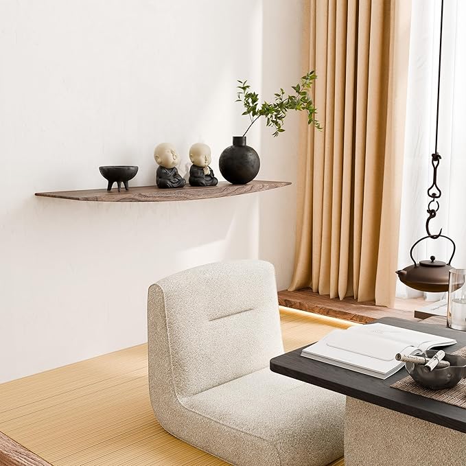 24’’ Black Walnut Floating Shelves - 6 Inch Deep Solid Wood Floating Shelf for Wall, Rustic Zen TV Shelf Wall Mounted, Live Edge Shelf with Invisible Brackets for Living Room, Bedroom, Kitchen.-CasaMuseHome