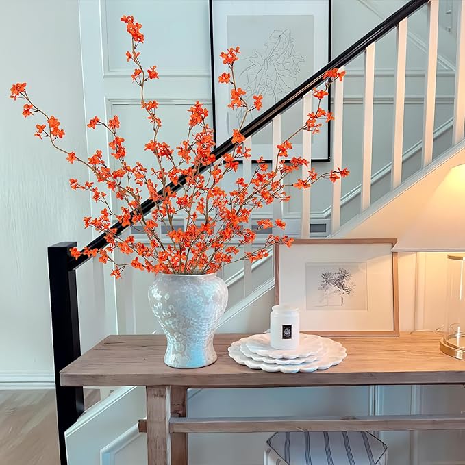 4Pcs Fake Flowers Blossom Branches Artificial Flowers for Indoor Decor, Faux Long Stem Realistic Indoor Plants for Vase Wedding Home Office Bedroom Party Table Centerpieces Decor-CasaMuseHome