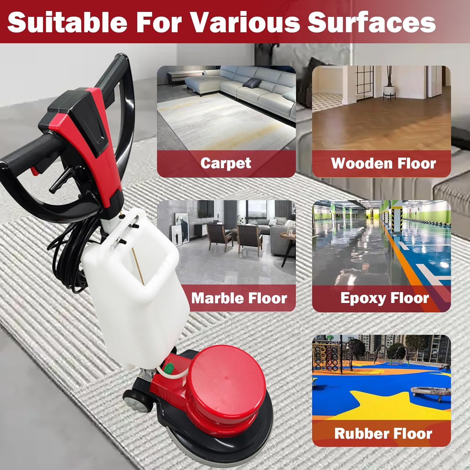 TECHTONGDA Floor Polisher & Buffer Commercial Floor Buffer Scrubber 17" Carpet Cleaning Machine 154RPM Industrial Orbiter Floor Cleaning with 3gal Tank and 3 Brush heads