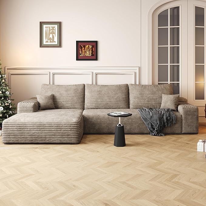 108" Sectional Couches for Living Room Modern Modular Sofa with L-Shape Couchs Upholstered Boneless Couch Deep Seat Sectional Couch with Chaise (Camel, Left Facing Chaise+2Seaters)-CasaMuseHome