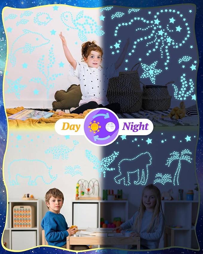201 Pcs Glow in The Dark Stars Stickers for Ceiling, Toddler Stocking Stuffers Wall Room Decor Gifts, Luminous 3D Glowing Stars Easter Basket Stuffers for Kids Boys Girls-CasaMuseHome