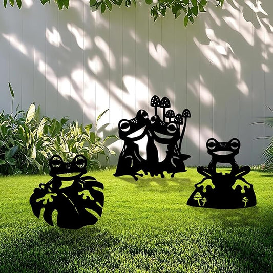 3 Pack Frog Metal Garden Decorative Stakes, Weather Proof Silhouette Statues for Yard, Patio,Outdoor Decor for Frog Lovers and Pet Owners-CasaMuseHome