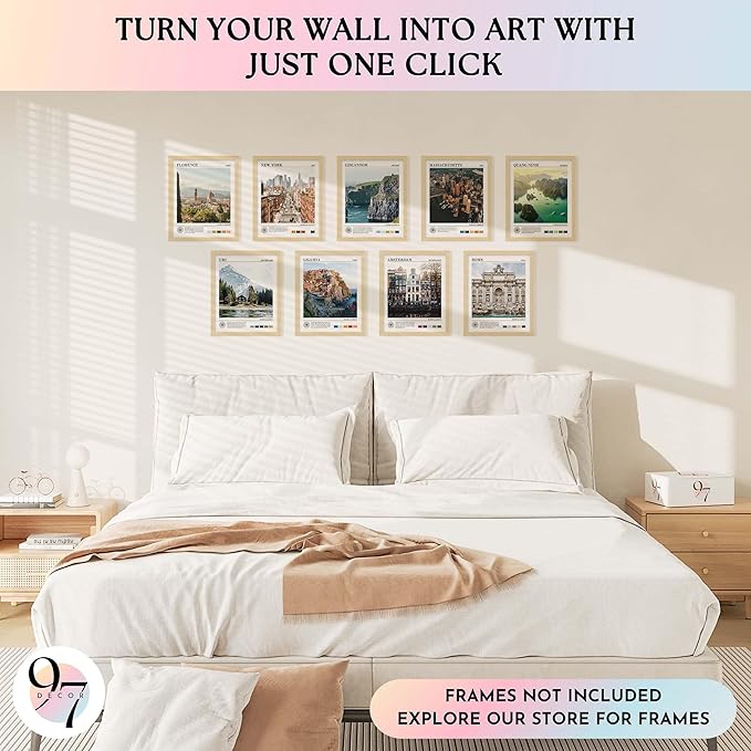 97 Decor Vintage Travel Wall Decor - Around World Travel Wall Art, Trendy City Wall Art Prints, Retro New York Europe Aesthetic Destination Pictures (8x10 Unframed)-CasaMuseHome