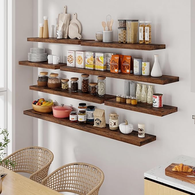 72 Inch Floating Shelves, 72 x 9 Rustic Wooden Fireplace Mantel, 9 Inch Floating Shelf for Wall, Farmhouse Wall Shelves for Home Storage & Display, Rustic Brown Color, Set of 1-CasaMuseHome