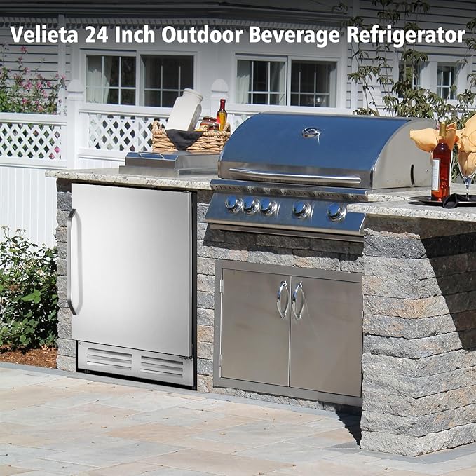 24 Inch Outdoor Beverage Refrigerator Cooler,Stainless Steel Wide Refrigerator for 210 Cans,Fit Perfectly for 24" Space Built-in Counter or Freestanding with powerful and quiet cooling system-CasaMuseHome