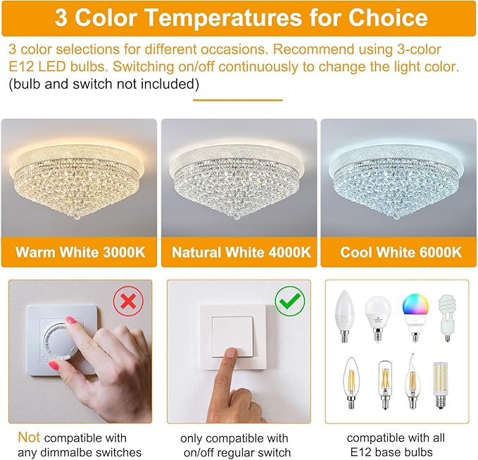 18-Light 32 inch Large Crystal Chandelier Flush Mount Ceiling Light Fixture for Living Room Dining Room Bedroom Foyer Entryway Chrome Finish-CasaMuseHome