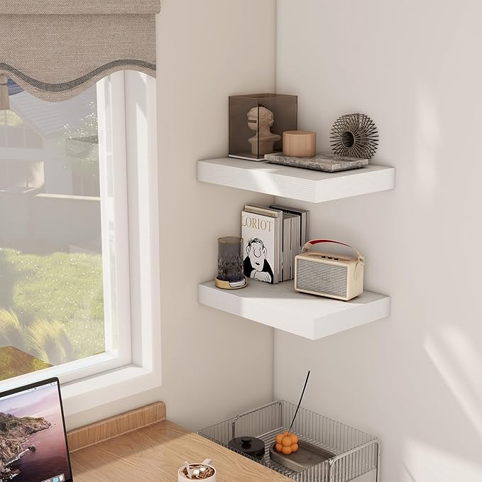 12 Inch Deep White Floating Shelves, 16 x 12 Floating Shelf for Books, Rustic Wood Deep Wall Shelves for Home Storage & Display, 2" Thicked Shelves for Kitchen, Living Room, Bedroom, 2 Pack-CasaMuseHome