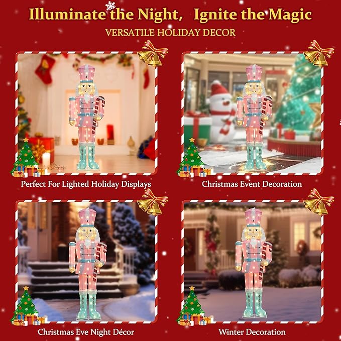 61Inch Nutcracker Christmas Decor Outdoor with LEDs 5 Feet Lighted Large Nutcracker Lighted Christmas Decorations Outdoor with Stakes & Zip Ties for Xmas Yard, Porch, Lawn-CasaMuseHome