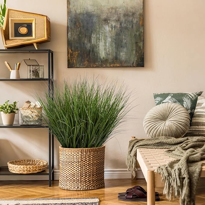 24PCS Fake Plants Artificial Wheat Grass Greenery Plastic Plants Fake Grass Artificial Plants for Outdoor Decor Artificial Grass Plant with Greenery Stems for Indoor Home Decoration 26.4"-CasaMuseHome