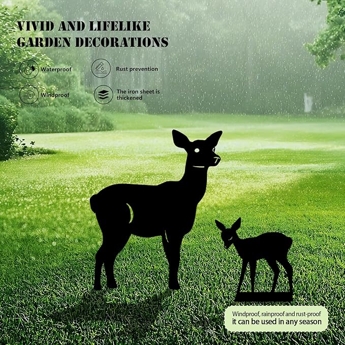 3 Pack Deer Metal Garden Decorative Stakes, Weather Proof Silhouette Statues for Yard, Patio,Outdoor Decor for Deer Lovers and Pet Owners-CasaMuseHome