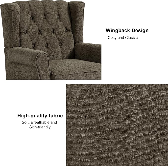 Accent Chair, Upholstered Armchair with Button Tufted High Back & Solid Wood Legs, Comfy Wingback Reading Single Sofa Chair for Small Spaces, Living Room, Bedroom (Taupe, Set of 1)-CasaMuseHome