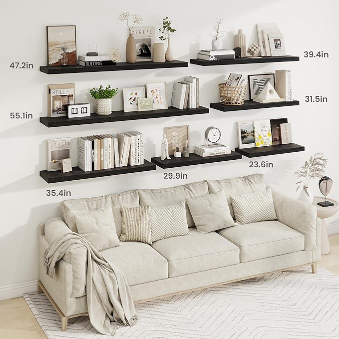 36 Inch Floating Shelves, 9.3 Inch Deep Rustic Wall Shelves - Extra Deeper Wall Mounted Storage Shelves for Bathroom, Kitchen, Living Room (Black, Set of 2)-CasaMuseHome