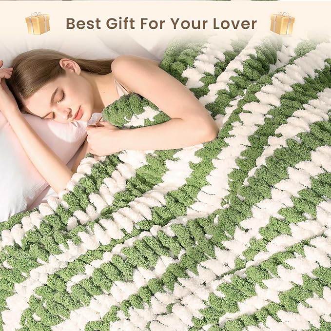 L'AGRATY Chunky Knit Blanket Throw: 50''x60'' Chenille Chunky Knitted Throw Blankets for Bed Couch - Handmade Thick Cable Knit Blanket - Large Crochet Rope Blankets for Home Decor