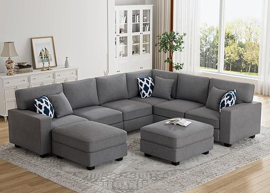 L Lengend Vansen Modular Sectional Sofa U Shaped Couch with Ottoman Modern Reversible Corner Sectional Couch for Living Room (Dark Grey, U Shaped Sofa-3)-CasaMuseHome