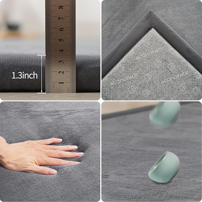 ACOMOPACK Baby Play Mat for Floor 1.3" Thick Memory Foam Play Mat 79"×118" Tummy Time Crawling with Non-Slip Bottom for Living Room,Nursery,Soft Velvet Playpen Mats for Kids,Infants（Dark Grey）-CasaMuseHome