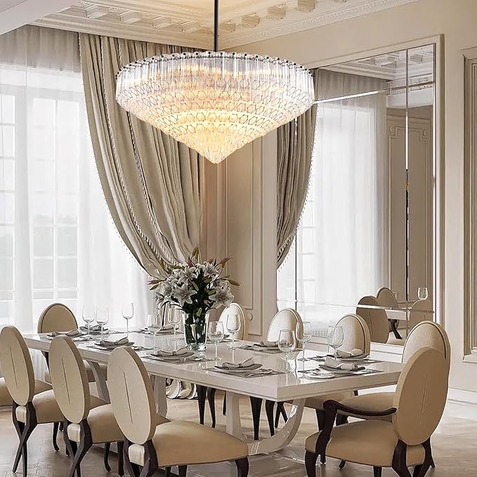30" Modern Dining Room Chandeliers, 13-Light Clear Crystal Chandeliers, Dimmable Blown Glass Chandelier for Living Room, Round Large Chandelier for High Ceiling, Bedroom, Entryway, Staircase-CasaMuseHome