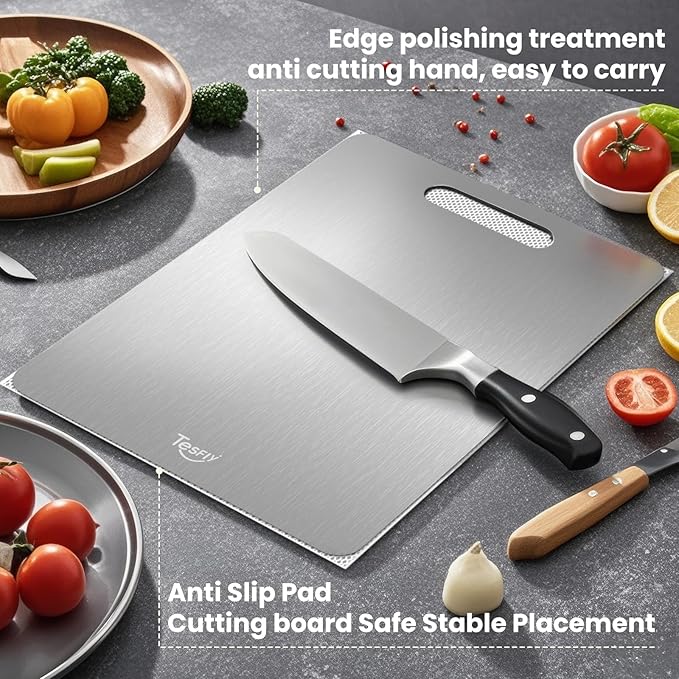 3 Pack Titanium Cutting Board - 100% Pure Titanium Cutting Boards For Kitche,Easy to clean, Double-sided food-grade Cutting Board For Meats, Fruits And Vegetables (M+L+XL)-CasaMuseHome