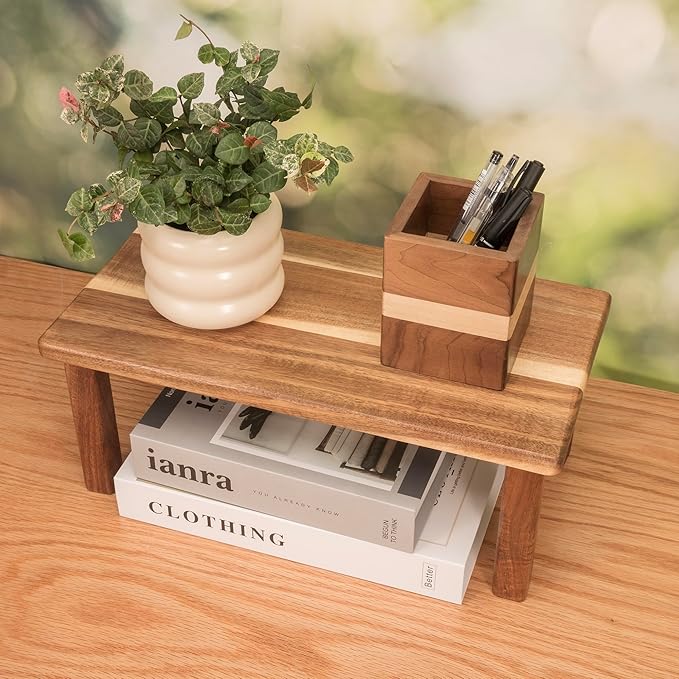 Acacia Wooden Desktop Organizer Shelf Kitchen Cabinet and Counter Riser Display Shelf for Top of Desk Home Office Bathroom Coffee Table Display Stand-CasaMuseHome