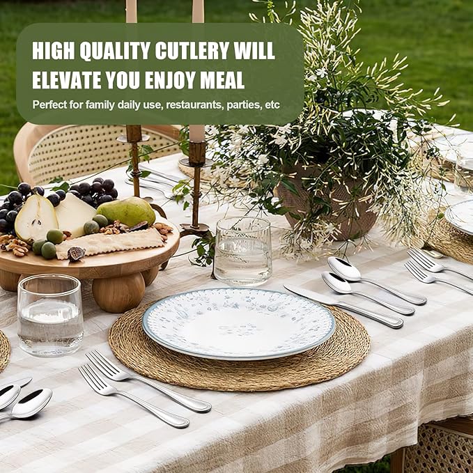 40 Piece Silverware Set for 8, Terlulu Stainless Steel Flatware Set, Mirror Polished Cutlery Set Utensil Set, Tableware Include Forks Spoons Knives for Home Restaurant, Beaded Handle, Dishwasher Safe-CasaMuseHome