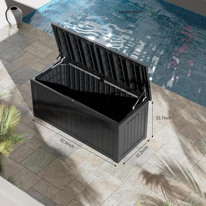 270 Gallon Lockable Resin Deck Box, Waterproof & UV-Resistant Outdoor Storage Box for Outdoor Cushion Storage, Garden Tools & Pool Accessories Storage, Black-CasaMuseHome