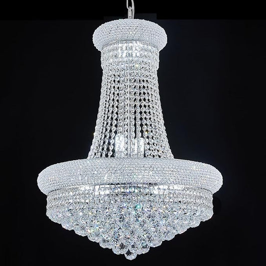 14 - Light Unique Empire Crystal Chandelier with Adjustable Chain for High Ceiling Foyer Entryway Living Room Dining Room Bedroom Chrome Finish-CasaMuseHome