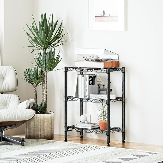 750 lbs 3 Tier Shelf Metal Storage Shelves Wire Rack Closet Organizers with PP Board for Garage Kitchen Bathroom Laundry Black 11.8" D x 21.7" W x 28.6" H-CasaMuseHome