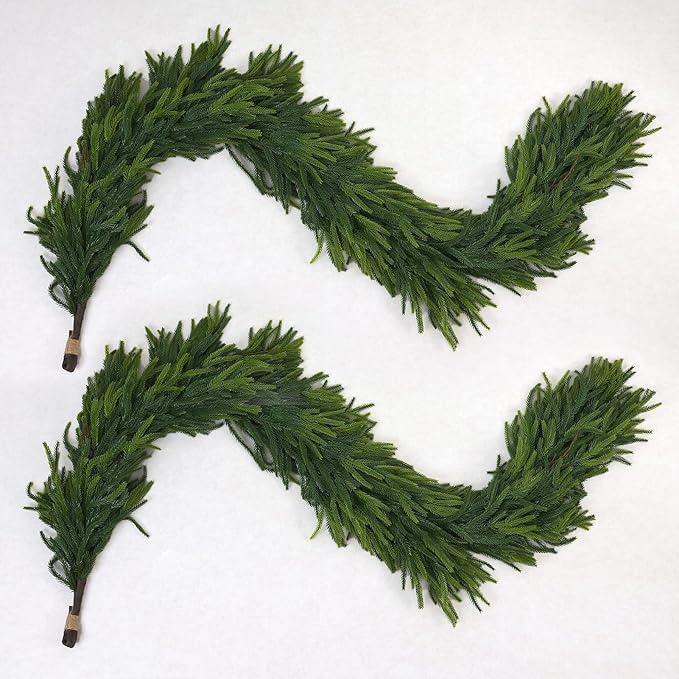 6FT Artificial Norfolk Pine Garland 2 Pack – Dense Green Christmas Garland, Real Touch Holiday Greenery for Front Door, Fireplace Mantel, Staircase, Indoor Outdoor Home Decoration-CasaMuseHome
