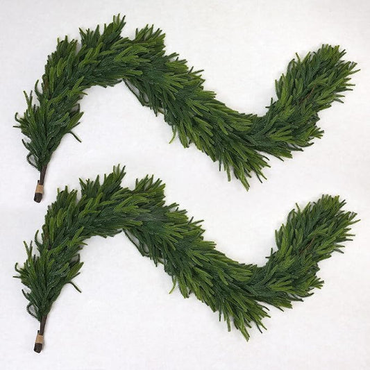 6FT Artificial Norfolk Pine Garland 2 Pack – Dense Green Christmas Garland, Real Touch Holiday Greenery for Front Door, Fireplace Mantel, Staircase, Indoor Outdoor Home Decoration-CasaMuseHome