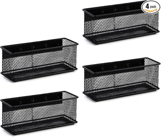 6.29'' × 2.28'' × 2.48 Black Magnetic Basket for Refrigerator Magnetic Organizer Holder Locker Organizer for Home Office Accessories Magnetic Basket for Whiteboard,Set of 4-CasaMuseHome