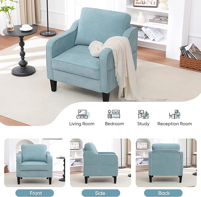 Accent Chairs Set of 2, Upholstered Living Room Chairs with Side Pockets, Mid Century Modern Reading Chair for Bedroom, Comfy Armchair Single Sofa Side Chair for Office, Small Room, Teal Green-CasaMuseHome