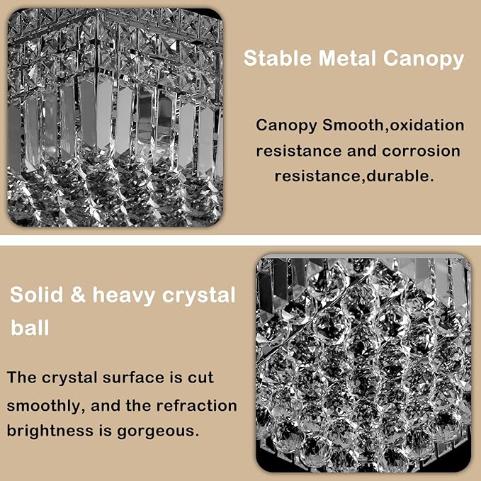 4-Lights Modern Flush Mount Ceiling Light Fixtures,Elegant Crystal Chandelier Pendant Ceiling Lamp for Bedroom,Living Room,Dining Room,Hallway H5.9 x W13.7 x L13.7 (Bulbs Not Included) Square-CasaMuseHome