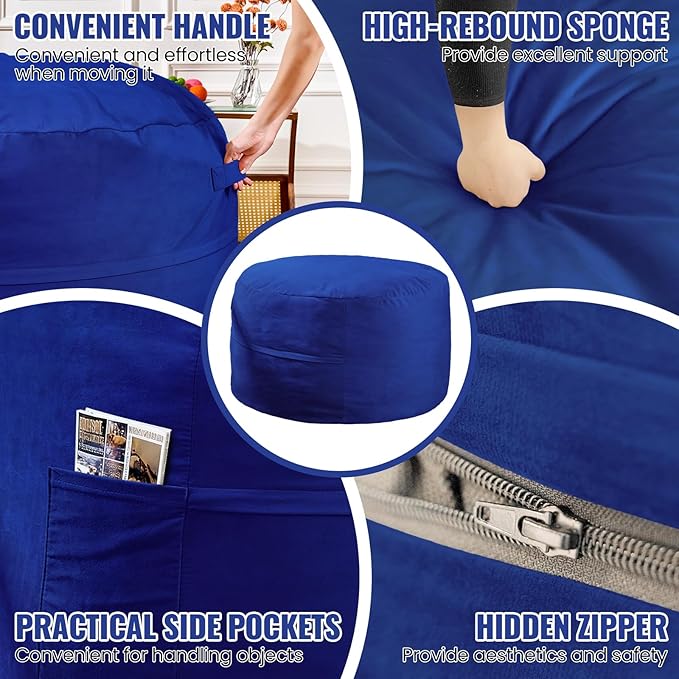 4FT Bean Bag Chair: Bean Bag with Velvet Cover, Fluffy and Comfy Bean Bag Chairs for Adults and Kids, Bean Bag Sofa Filled with High-Density Sponge for Gaming (Blue)-CasaMuseHome