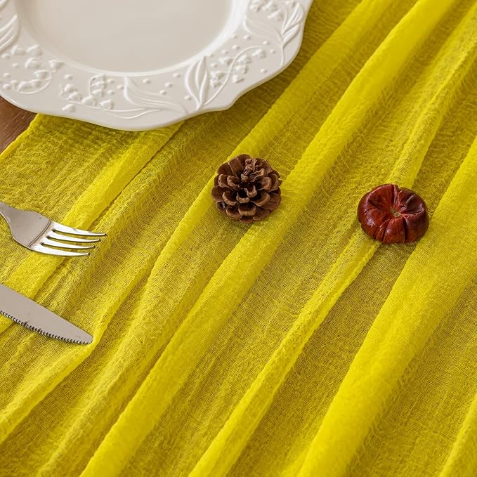 6pcs Yellow Gauze Rustic Cheesecloth Table Runner 120 Inch 10 FT for Wedding Baby Shower Bridal Shower Birthday Engagement Garden Outdoor Party Long Sheer Boho Decorations-CasaMuseHome