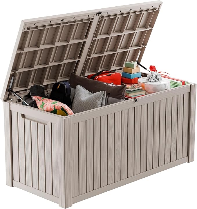 180 Gallon Deck Box Large Outdoor Storage for Patio Furniture,Outdoor Cushions,Garden Tools and Pool Supplies,Waterproof,Resin,Lockable(Grey)-CasaMuseHome