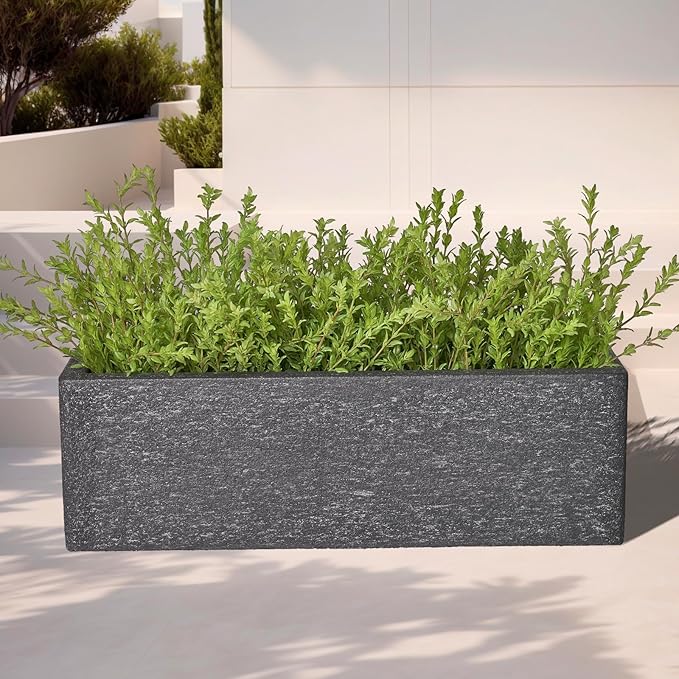 24 Inch Rectangular Concrete Planter,Durable All-Weather Use with Drainage Holes,Large Rectangular Planter for Outdoor Indoor Plants-CasaMuseHome