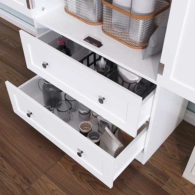 64.2" Tall White Kitchen Pantry, Storage Cabinet with Doors and Drawers, Freestanding Wooden Organizer for Kitchen, Dining Room-CasaMuseHome