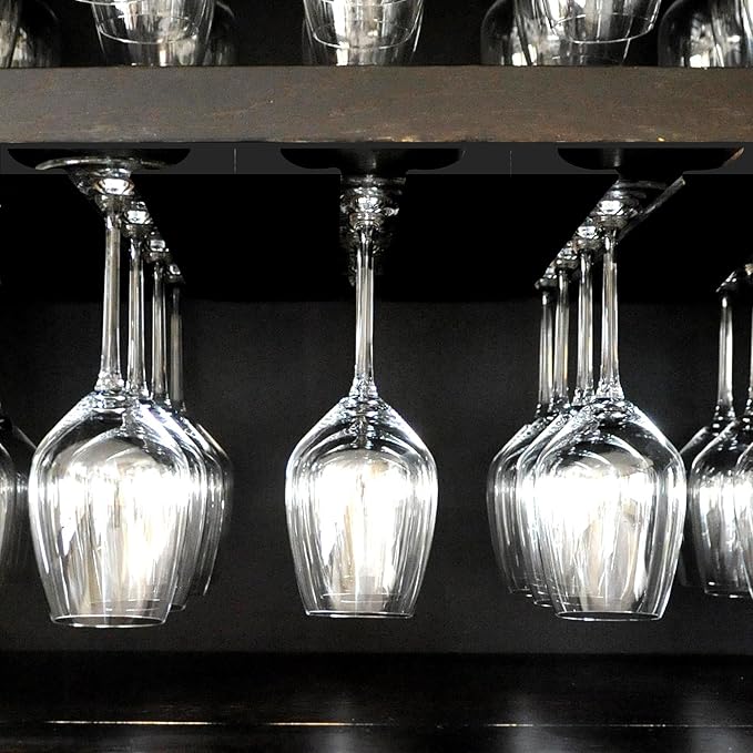 2PC Black Wooden Hanging Wine Glass Rack - Wall Mount Stemware Holder 25.3x11x2 cm - Space Saving Bar Organizer for Kitchen, Dining Room Home Decor (2pc)-CasaMuseHome