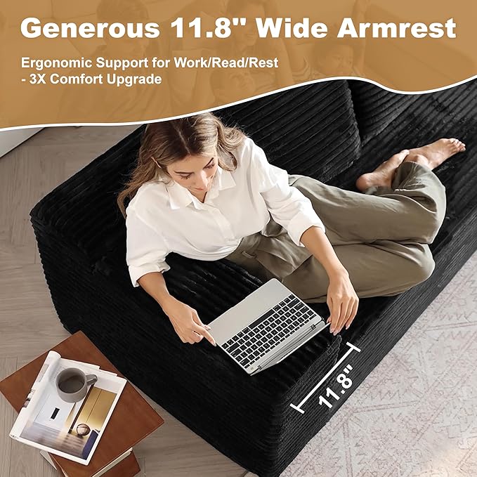 136" Sectional Couches for Living Room Modern Modular Sofa with L-Shape Couchs Upholstered Boneless Couch Deep Seat Sectional Couch with Chaise (Black, Left Facing Chaise+3Seaters)-CasaMuseHome