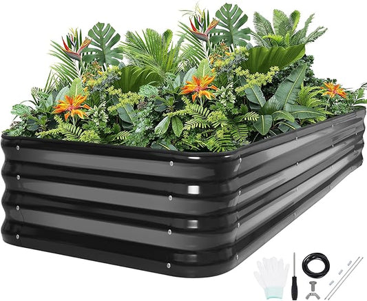5-in-1 Adjustable Raised Garden Bed Kit | Galvanized Planter Boxes for Vegetables, Flowers | 12" Tall, Multiple Sizes (8x3x1ft, 9x2x1ft, 10x1x1ft, 6x5x1ft, 7x4x1ft) | Outdoor Metal Raised Bed, Grey-CasaMuseHome