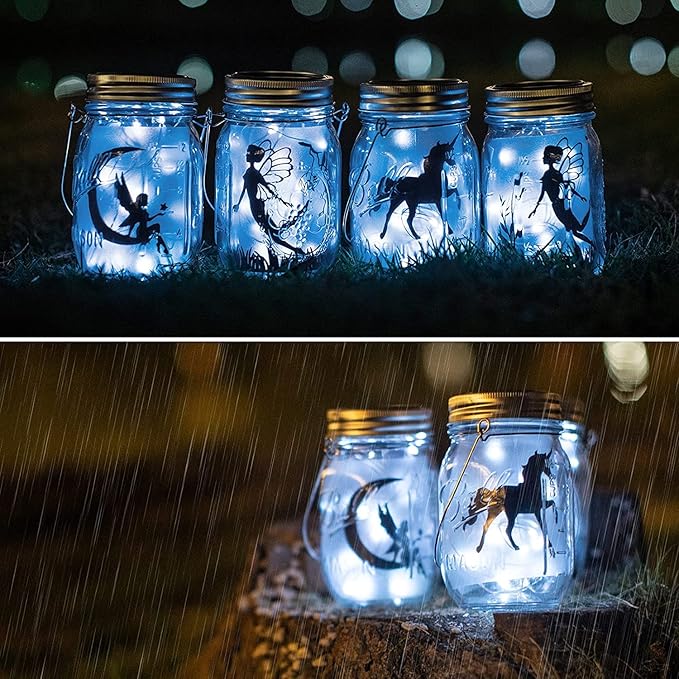 8 Pack Fairy Star Firefly Jar Lids Lights,Solar Fairy String Lids Lights（No Jars）,Waterproof Lantern Mason String Solar Lights with Hangers for Regular Mouth Jars Christmas Gifts(Cold White)-CasaMuseHome