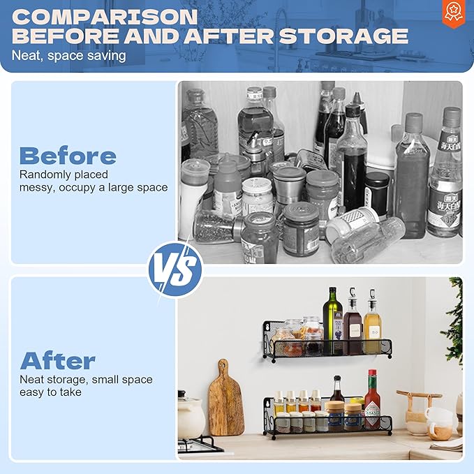 2 pack spice rack organizer for wall mounted or countertop, Jars Storage Organizer, Cabinet Holder, kitchen metal spice seasoning storage for RVs, Cabinet, Pantry Doors, Bathroom, Shower, Home Decor-CasaMuseHome