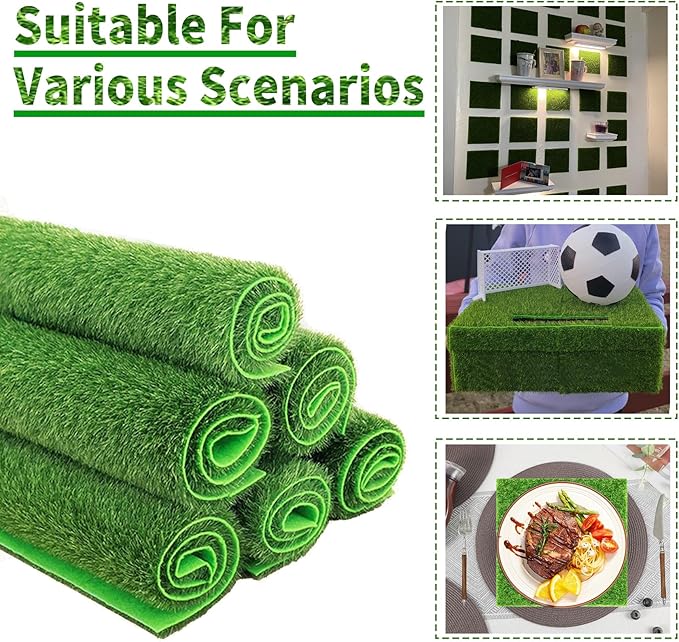 8 Packs 6 X 6 Inch Fake Grass Decor for Crafts, Artificial Grass for Dollhouse Miniature Ornament Projects, Model Turf Grass for DIY Fairy Garden Accessories and Decor Kit-CasaMuseHome