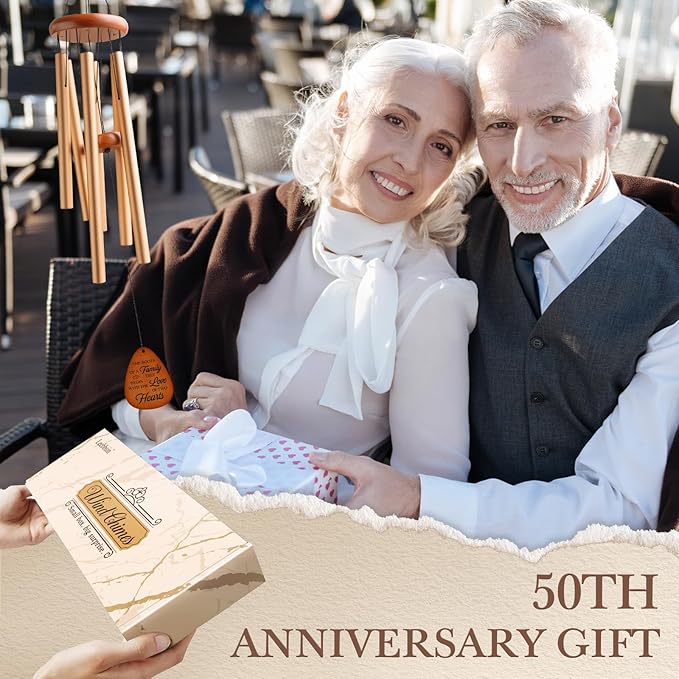 50th Wedding Anniversary Wind Chime, Happy 50th Anniversary Romantic Gifts for Couple, Parents, Wife, Husband, Friends, Golden Anniversary's Keepsake Gifts Ideas-Large 36''-CasaMuseHome