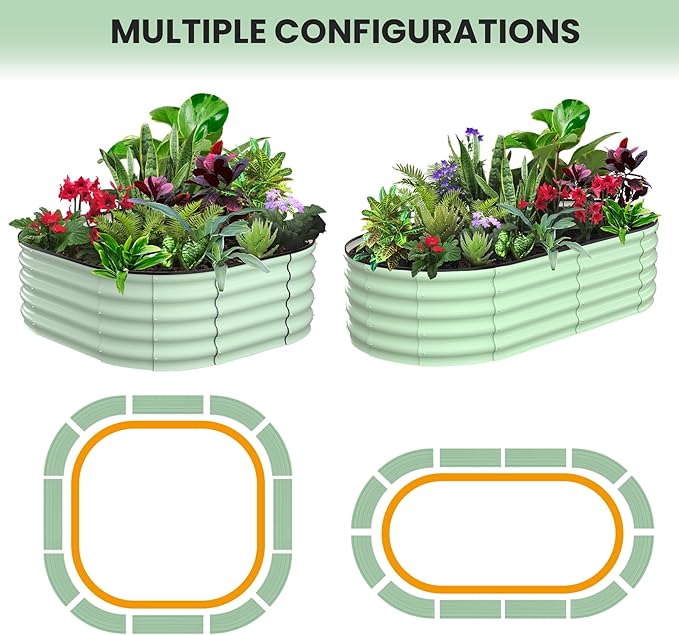 2 Pcs 6x3x2ft Oval Raised Garden Bed, Galvanized Raised Beds,Open-Ended Base Metal Raised Planter Beds,Garden Bed Outdoor,Planter Raised Boxes for Vegetables, Flowers,Tool-Free Asse,Green-CasaMuseHome