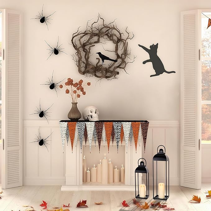 25'' 19'' Lanterns Decorative Outdoor Indoor, Black Metal Outdoor Candle Lanterns, Set of 2 Modern Farmhouse Decorative Lantern for Fireplace, Patio, Porch, Floor, Halloween Lantern (No Glass)-CasaMuseHome