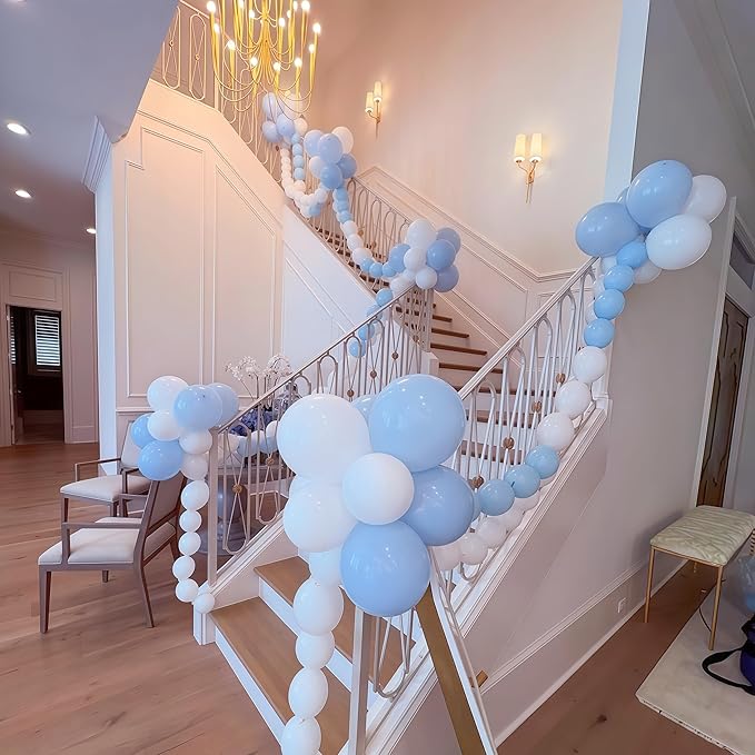 100PCS Blue and White Link Balloons, Baby Light Blue White Linking Balloons with Tail for Making Balloon Wall Arch and Chains, Quick Balloon for Wedding Birthday Baby Shower Party Decorations (6inch)-CasaMuseHome