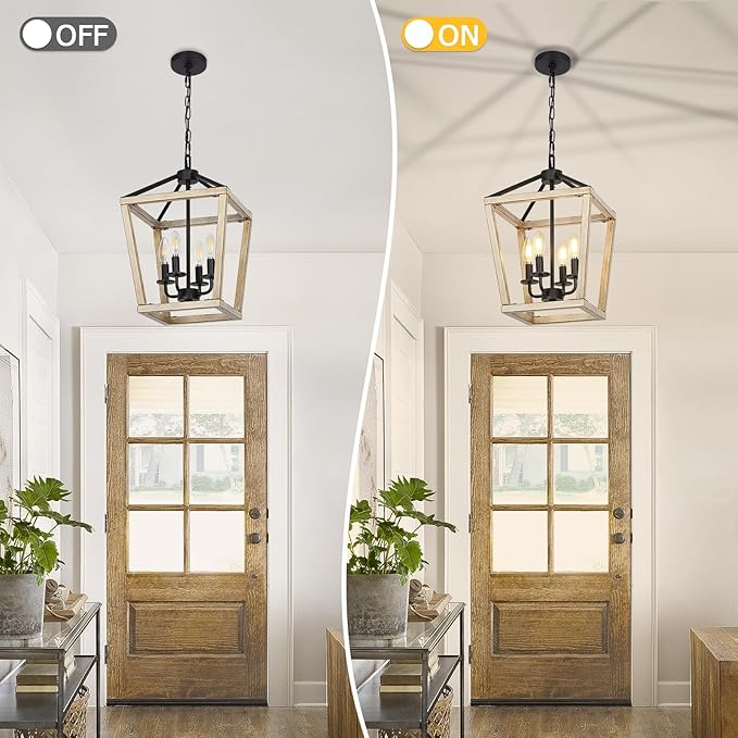 4 Light Chandelier Fixture, Farmhouse Light Fixtures Geometric Metal Cage Modern Ceiling Light with Adjustable Height, E12 Base Hanging Lights for Kitchen Island, Dining Room, Living Room, Indoor-CasaMuseHome